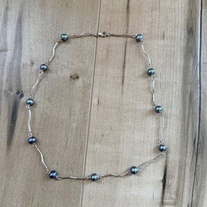 Silver Black Tahitian Pearl Necklace